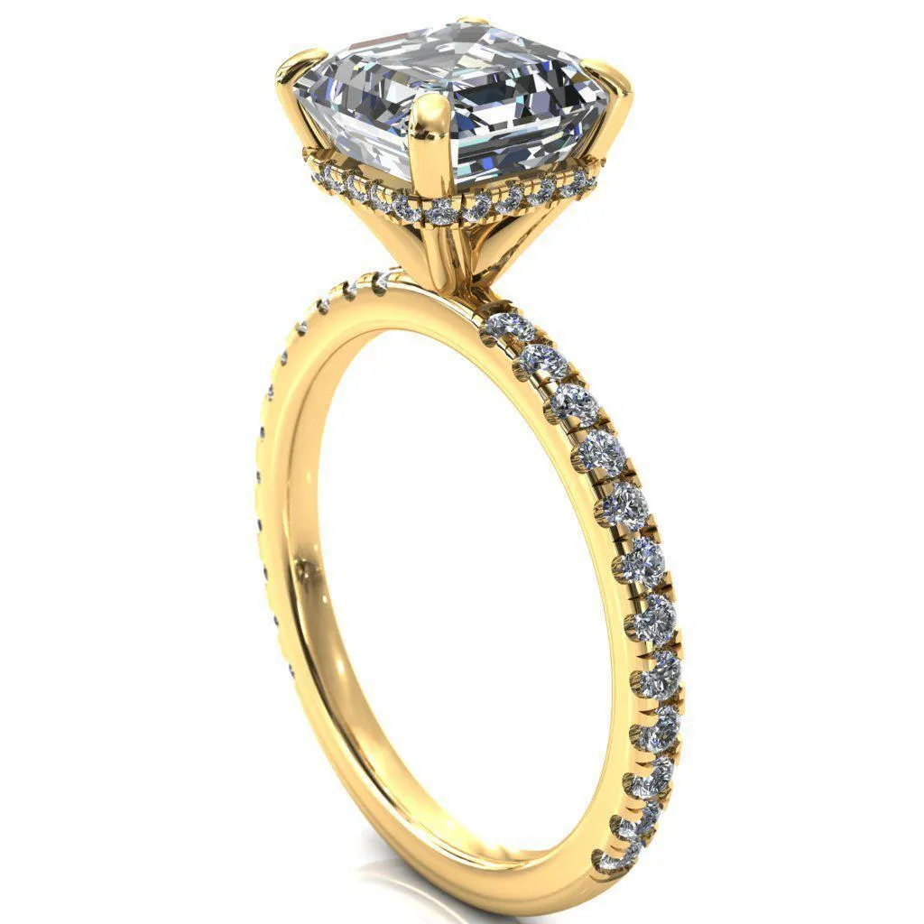 Sicili Asscher Moissanite 4 Prong 3/4 Micro Pave Diamond Engagement Ring