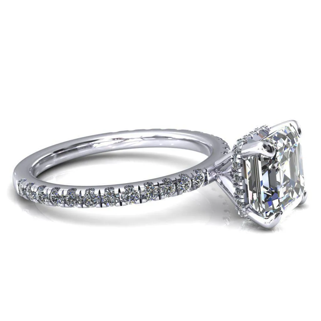 Sicili Asscher Moissanite 4 Prong 3/4 Micro Pave Diamond Engagement Ring