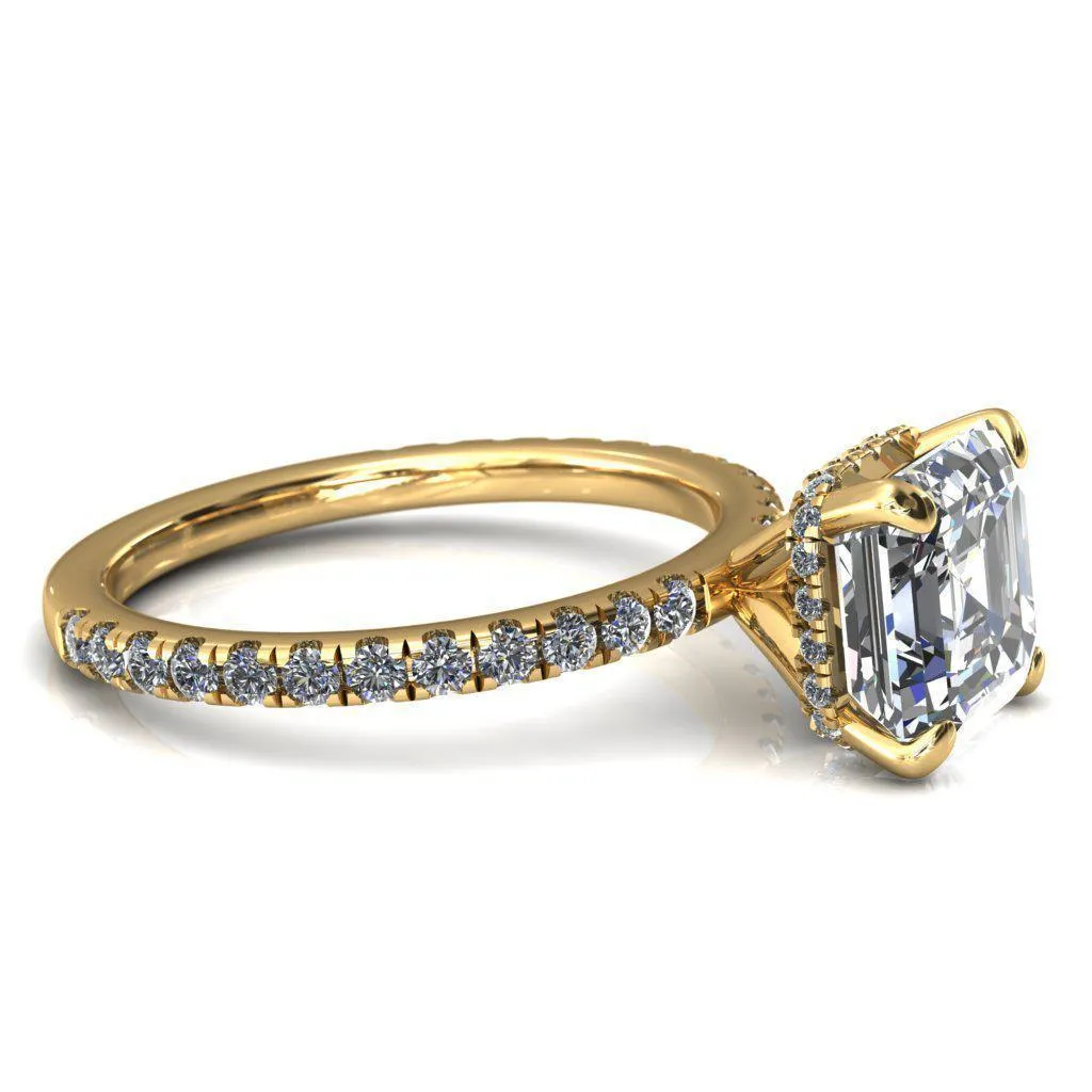 Sicili Asscher Moissanite 4 Prong 3/4 Micro Pave Diamond Engagement Ring