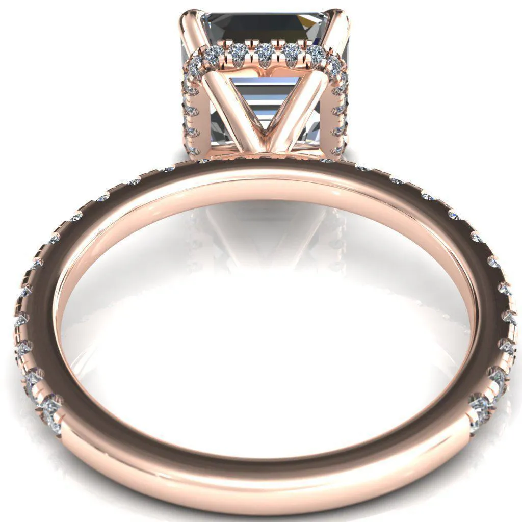 Sicili Asscher Moissanite 4 Prong 3/4 Micro Pave Diamond Engagement Ring