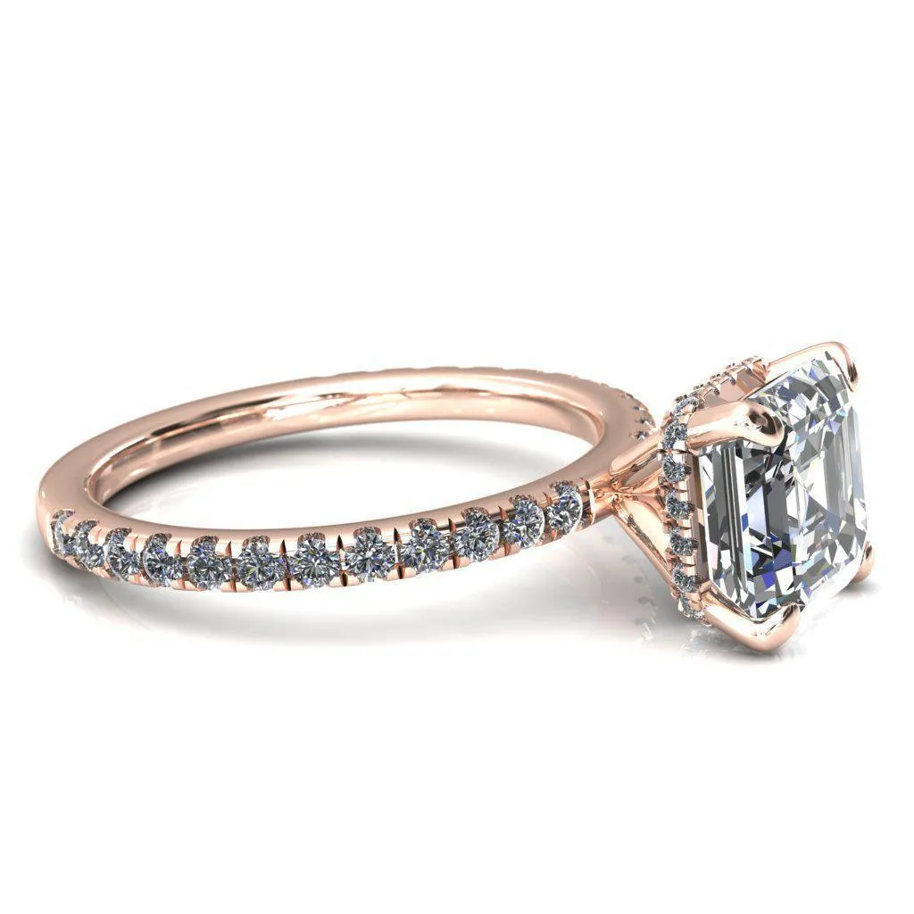 Sicili Asscher Moissanite 4 Prong 3/4 Micro Pave Diamond Engagement Ring