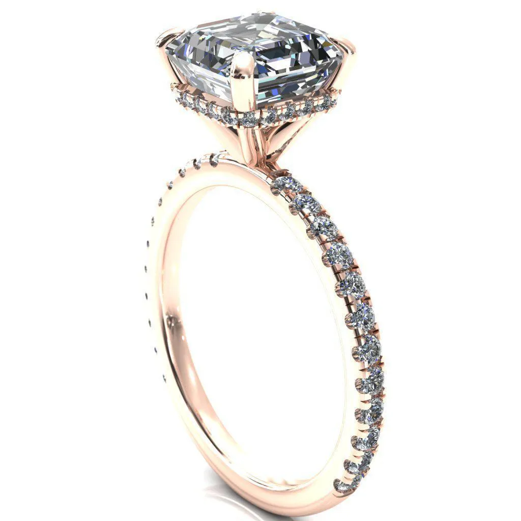 Sicili Asscher Moissanite 4 Prong 3/4 Micro Pave Diamond Engagement Ring