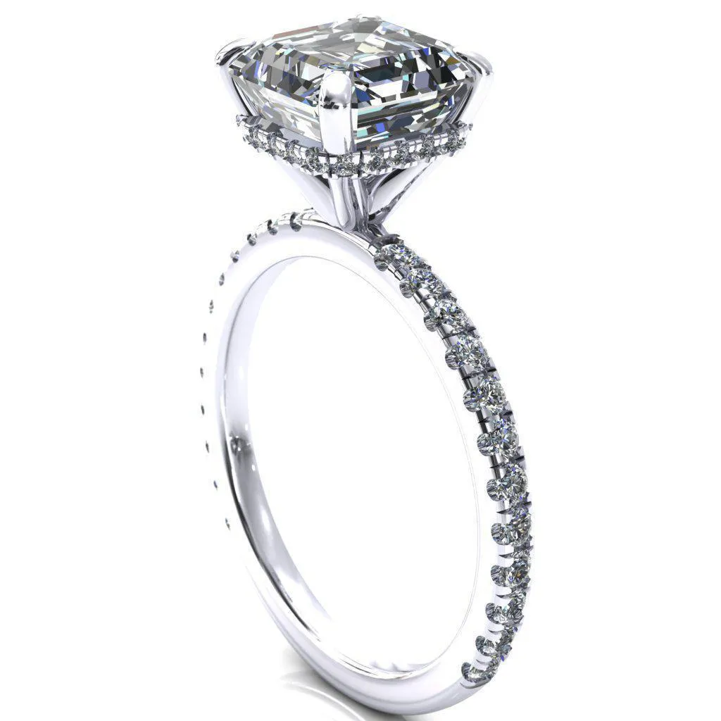 Sicili Asscher Moissanite 4 Prong 3/4 Micro Pave Diamond Engagement Ring