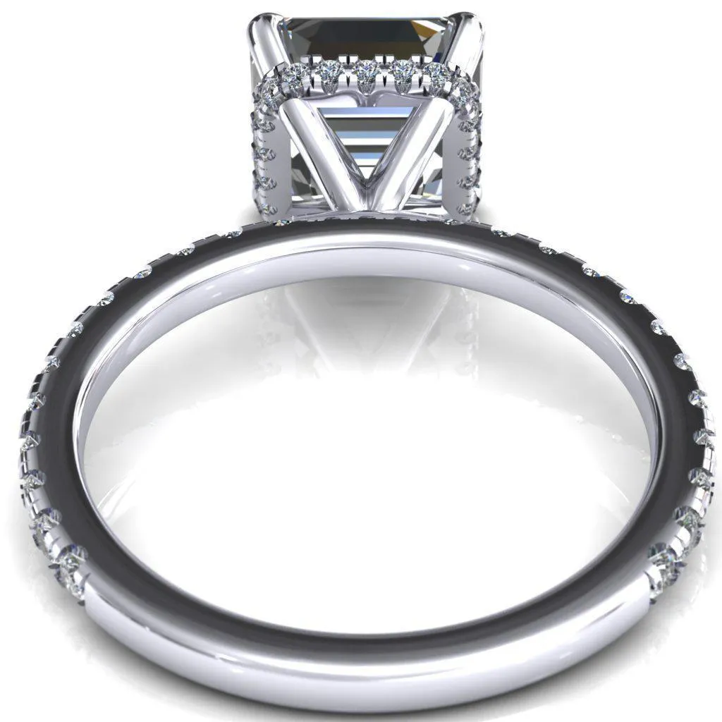 Sicili Asscher Moissanite 4 Prong 3/4 Micro Pave Diamond Engagement Ring