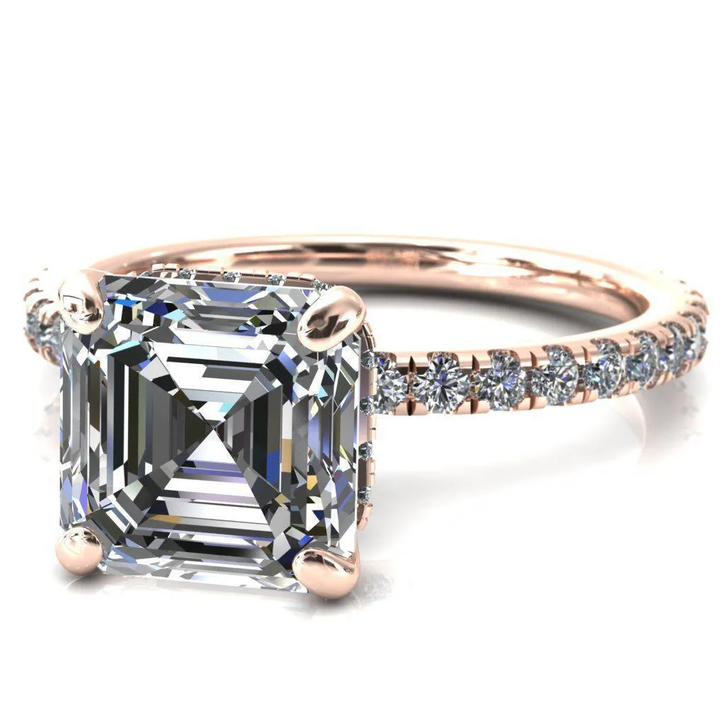 Sicili Asscher Moissanite 4 Prong 3/4 Micro Pave Diamond Engagement Ring