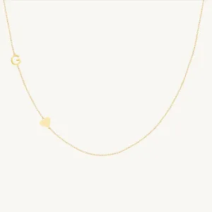 Sideways Initial Letter Solid Heart Necklace