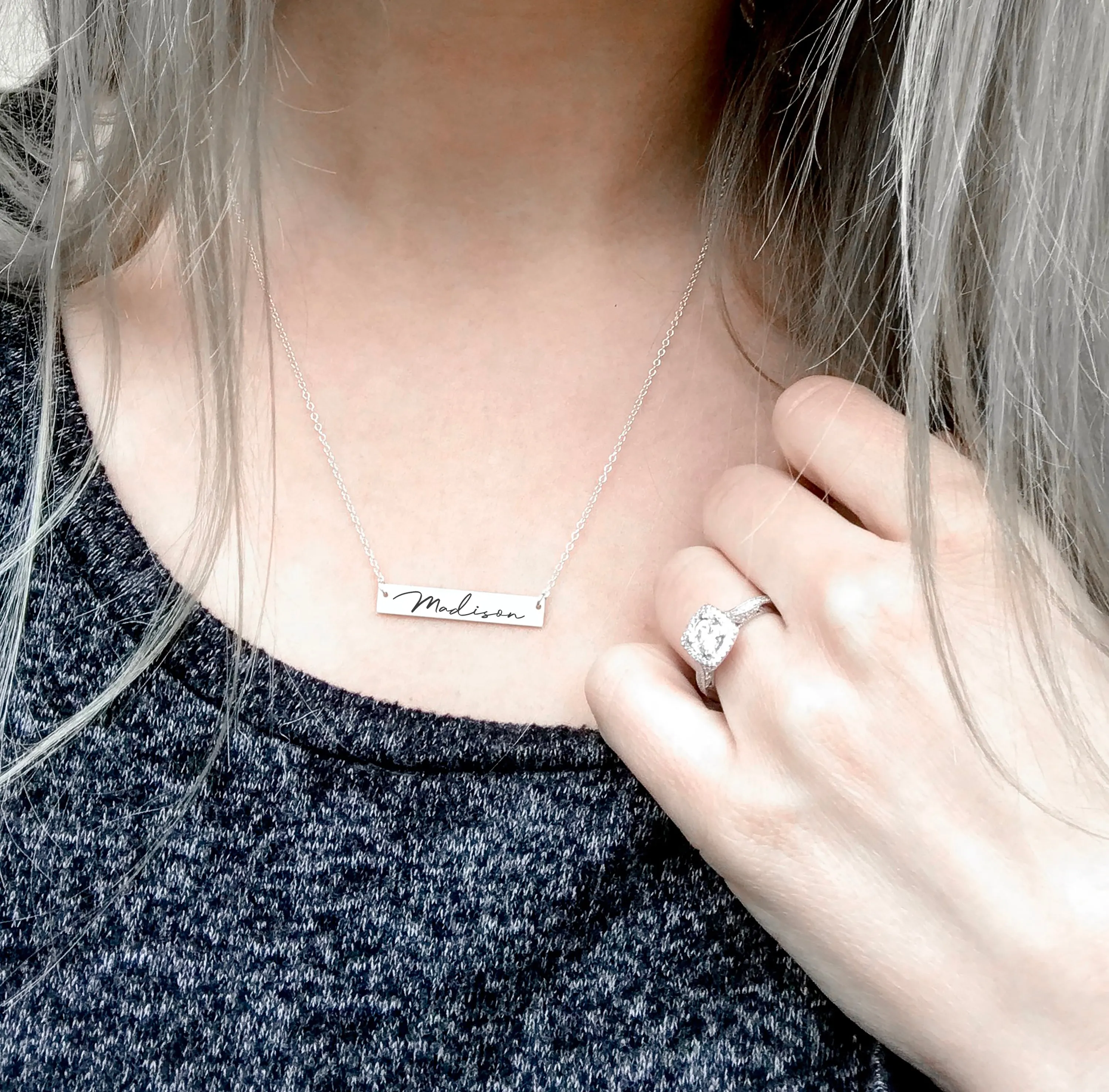 Silver Name Bar Necklace