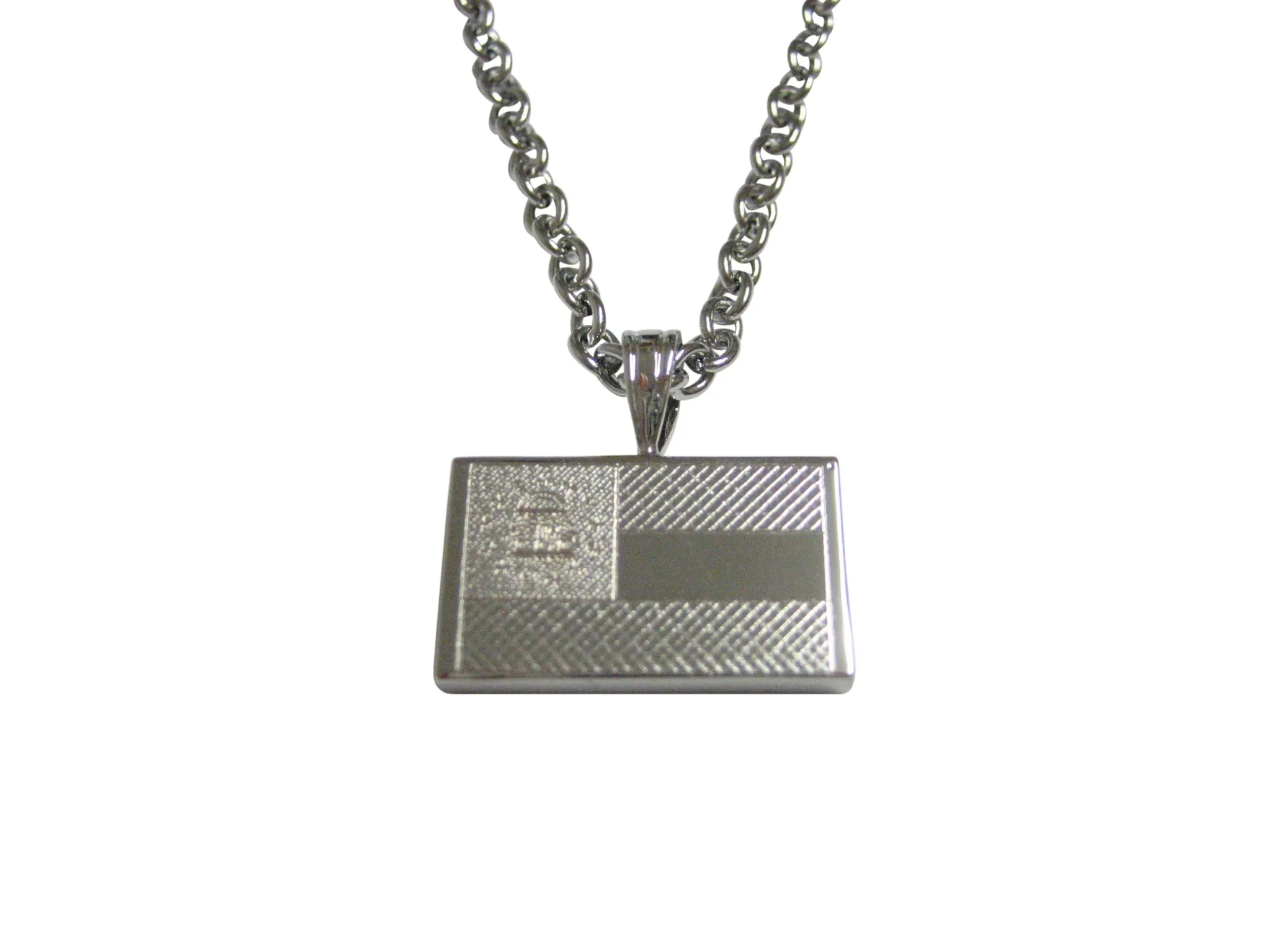 Silver Toned Etched Georgia State Flag Pendant Necklace