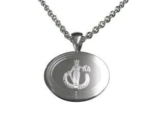 Silver Toned Etched Oval Lady Justice Pendant Necklace