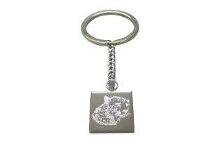 Silver Toned Etched Puma Head Keychain