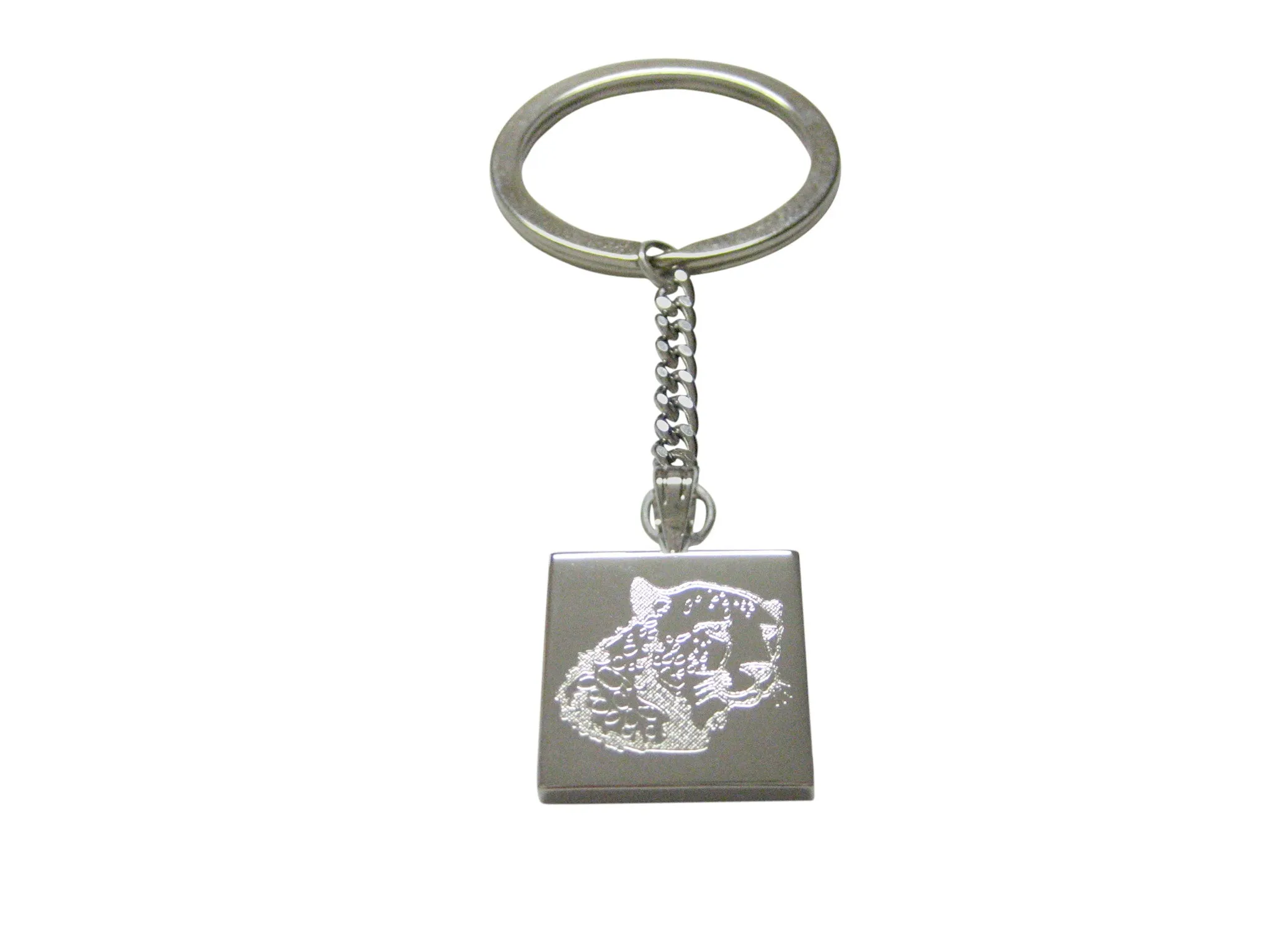 Silver Toned Etched Puma Head Keychain