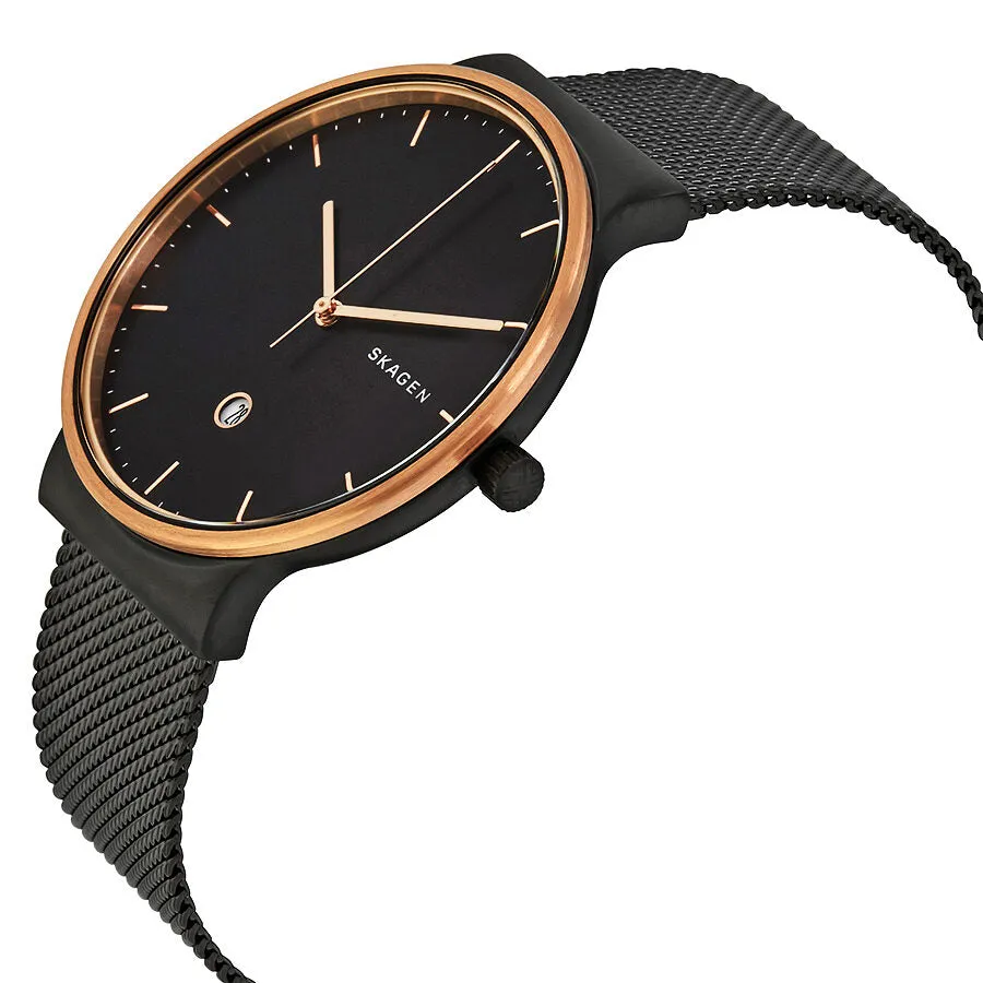 Skagen Ancher Black Dial Black PVD Mesh Men's Watch SKW6296