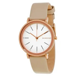 Skagen Hald White Dial Ladies Beige Leather Watch SKW2489