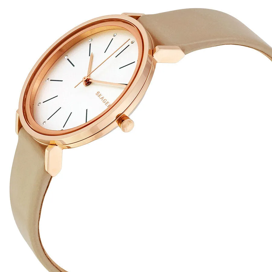 Skagen Hald White Dial Ladies Beige Leather Watch SKW2489