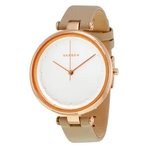 Skagen Tanja White Dial Beige Leather Ladies Watch SKW2484