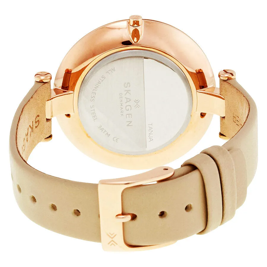 Skagen Tanja White Dial Beige Leather Ladies Watch SKW2484