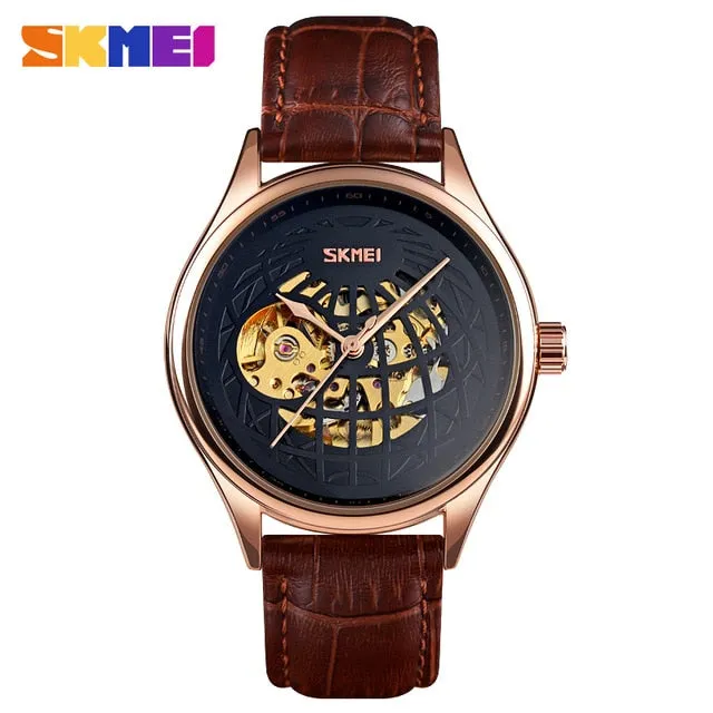 SKMEI Automatic Watch Men Innovative Hollow Big Dial Transparent Gear Mechanical Top Brand Luxury Fashion WristWatch Clock 9209