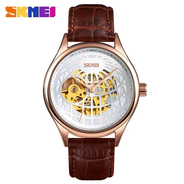 SKMEI Automatic Watch Men Innovative Hollow Big Dial Transparent Gear Mechanical Top Brand Luxury Fashion WristWatch Clock 9209