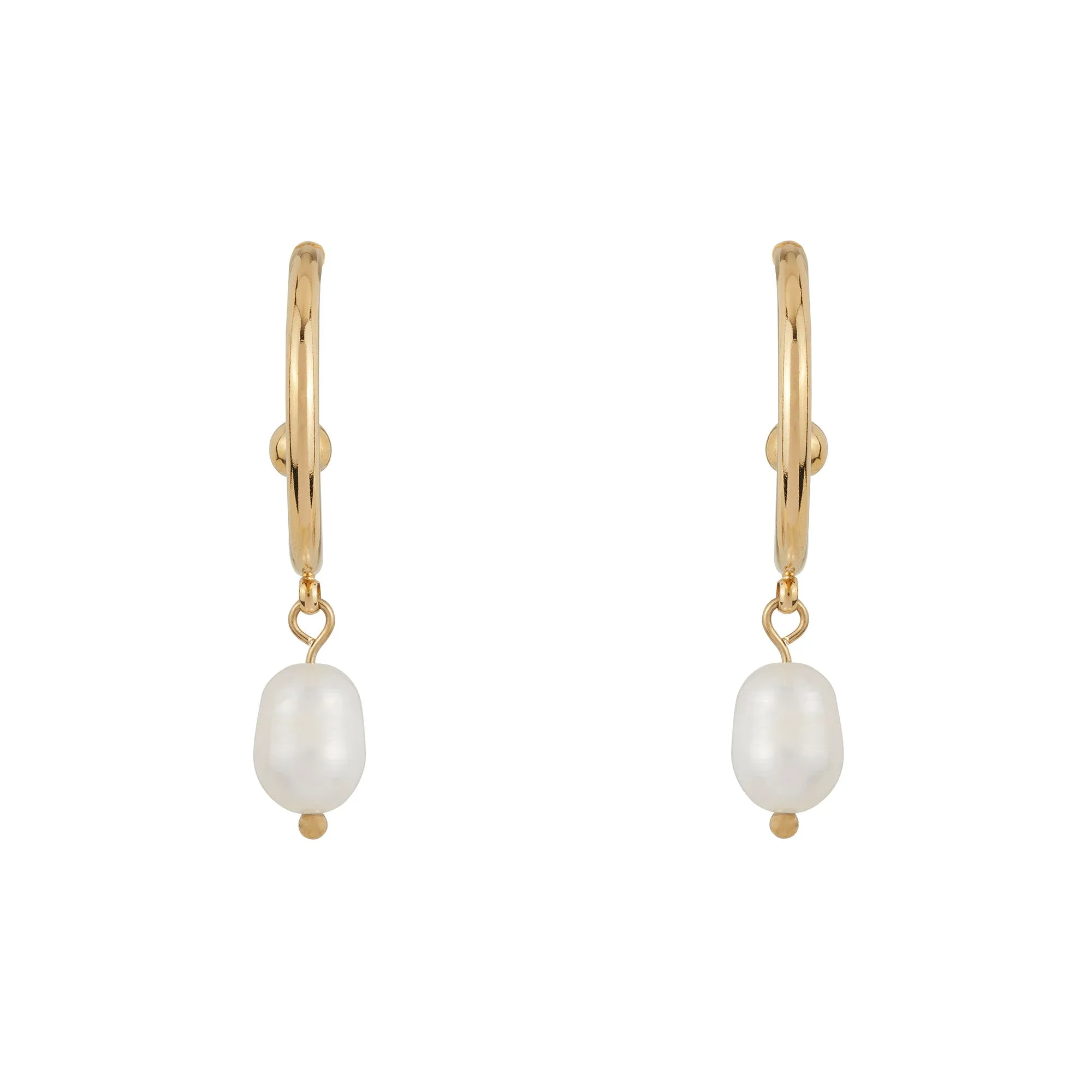 Slim Gold Pearl Hoops