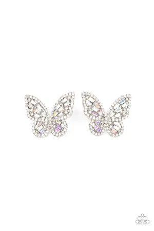 Smooth Like FLUTTER - Multi - Iridescent Rhinestone Butterfly Paparazzi Post Earrings