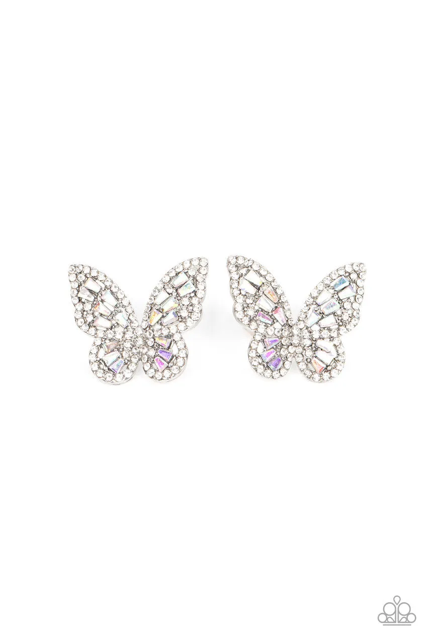 Smooth Like FLUTTER - Multi - Iridescent Rhinestone Butterfly Paparazzi Post Earrings
