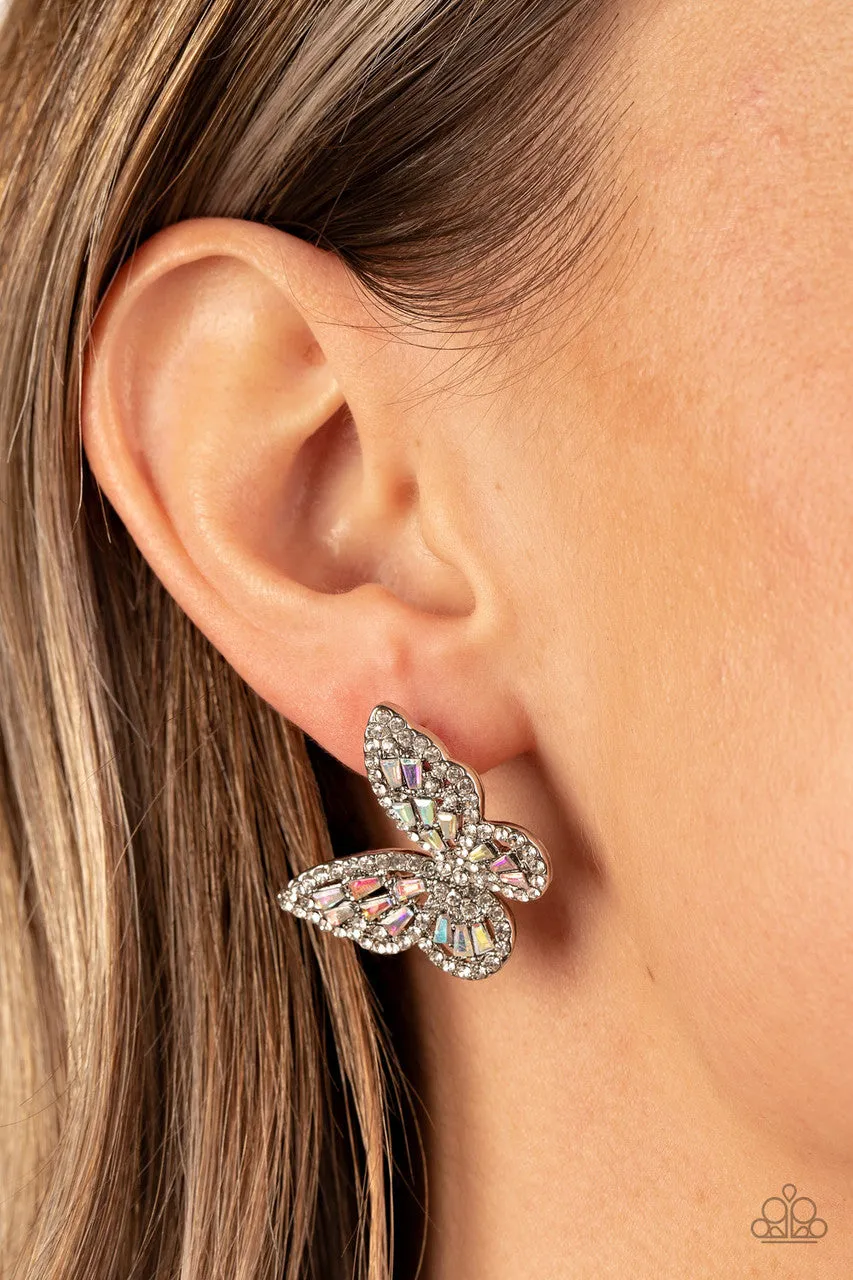 Smooth Like FLUTTER - Multi - Iridescent Rhinestone Butterfly Paparazzi Post Earrings