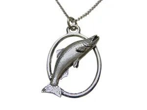 Sockeye Salmon Fish Large Oval Pendant Necklace