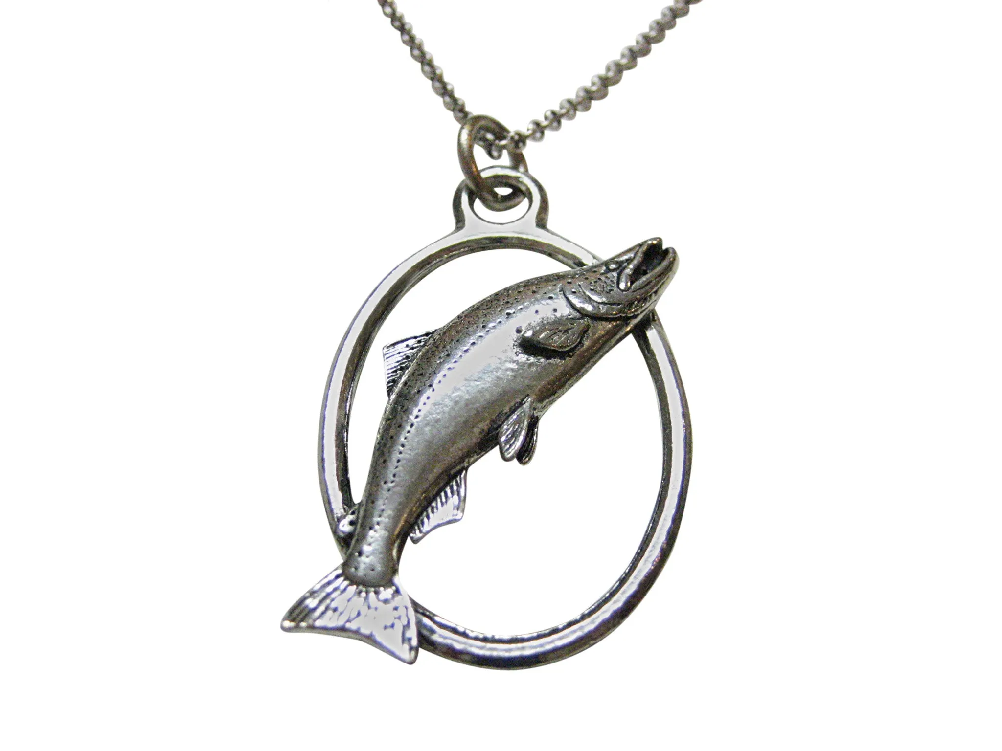 Sockeye Salmon Fish Large Oval Pendant Necklace