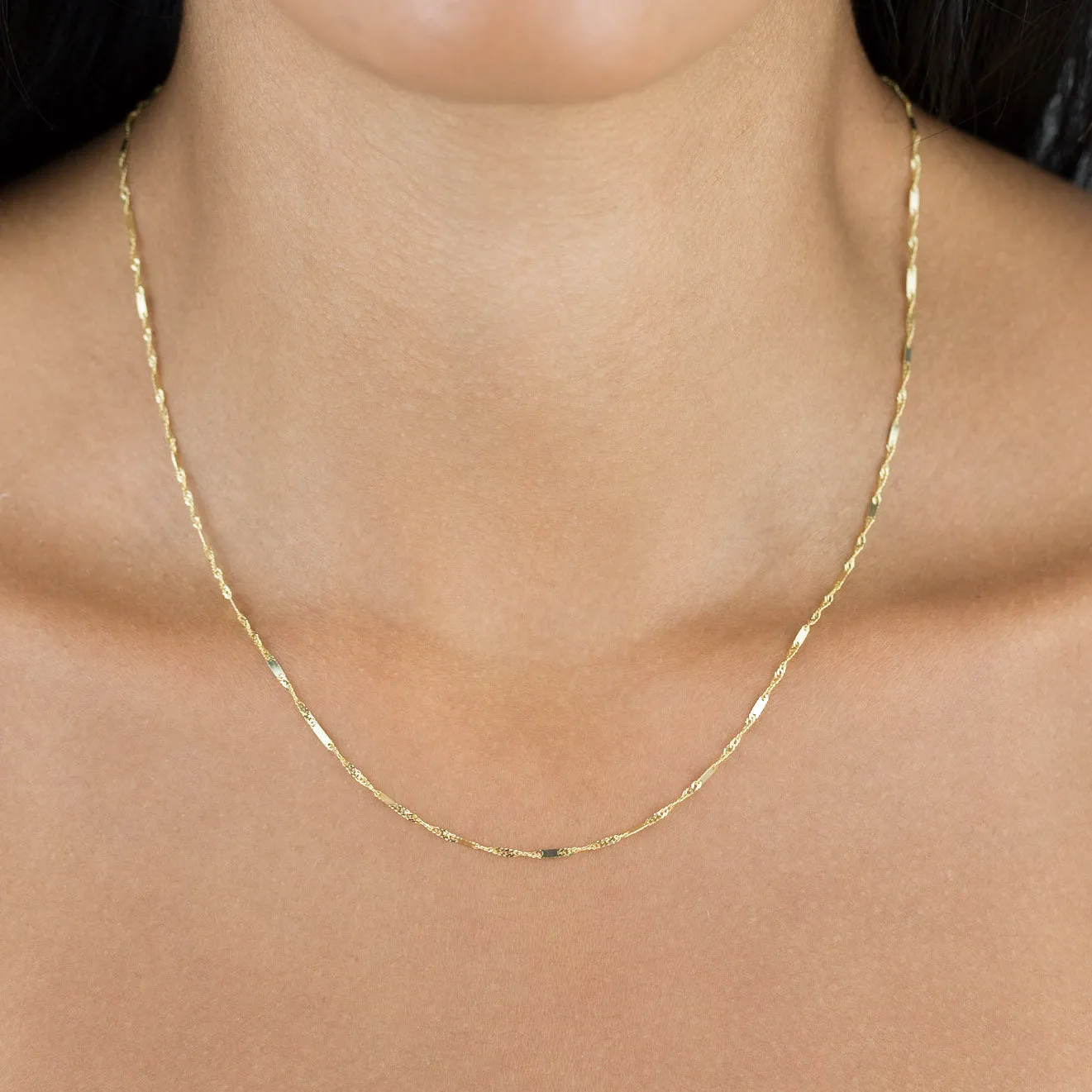 Solid Bar X Singapore Chain Necklace 14K