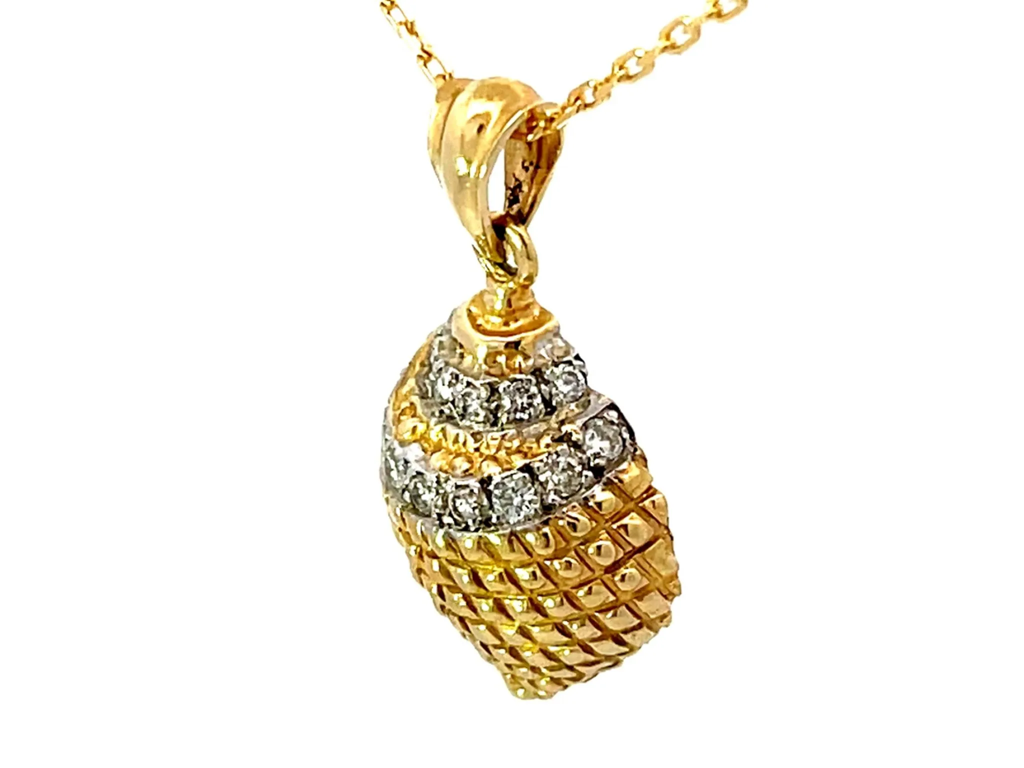 Solid Gold Diamond Seashell Pendant Necklace