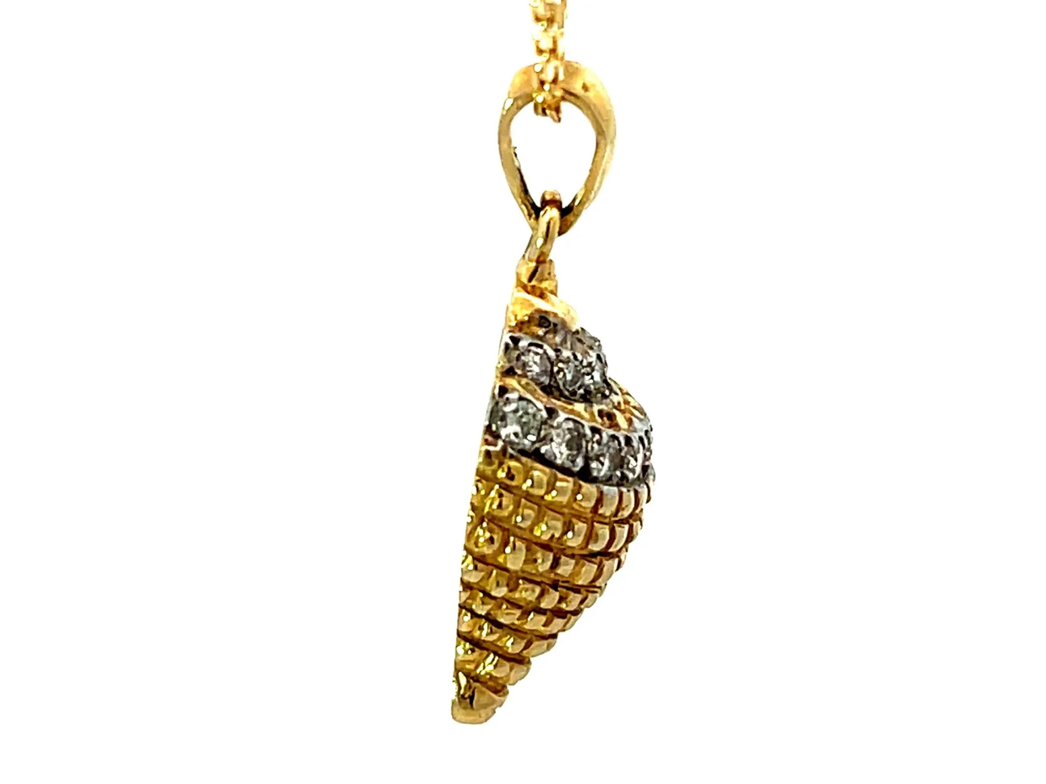 Solid Gold Diamond Seashell Pendant Necklace