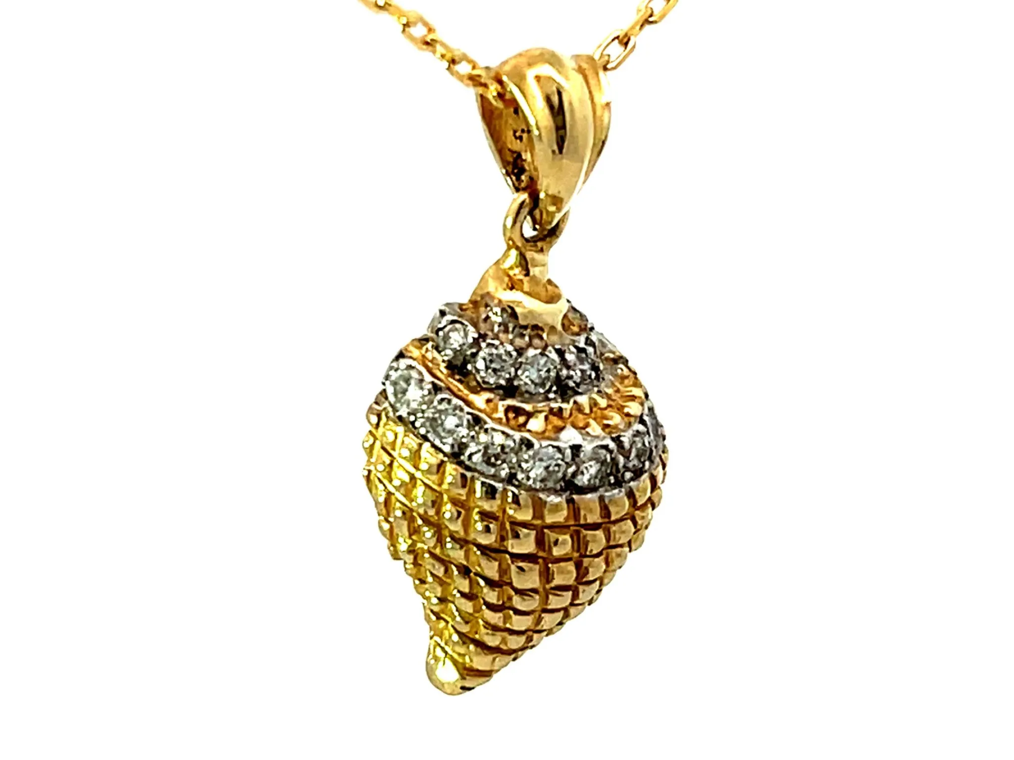 Solid Gold Diamond Seashell Pendant Necklace