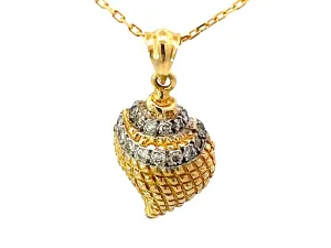 Solid Gold Diamond Seashell Pendant Necklace