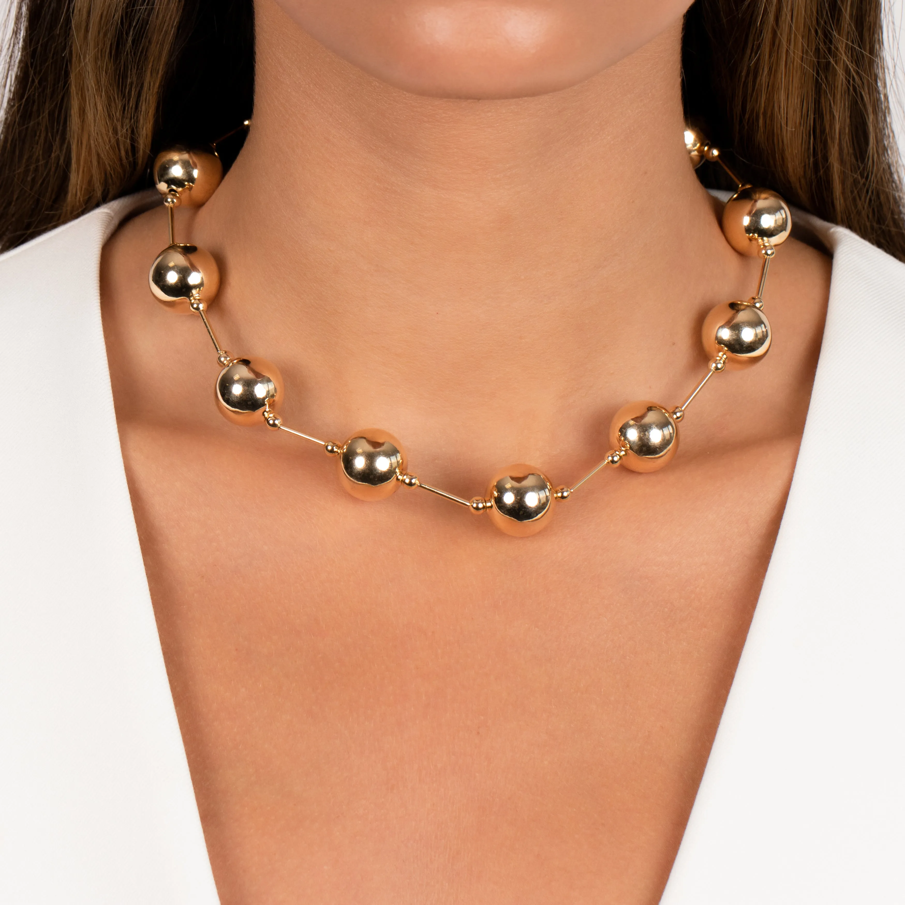 Solid Large Ball X Bar Necklace