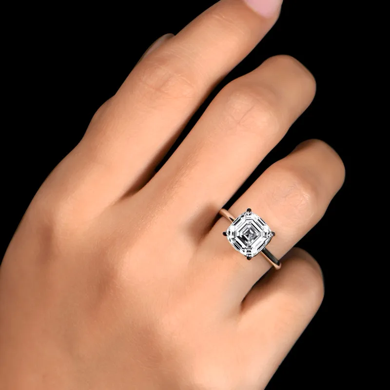 Solitaire Asscher Cut Moissanite Diamond Ring