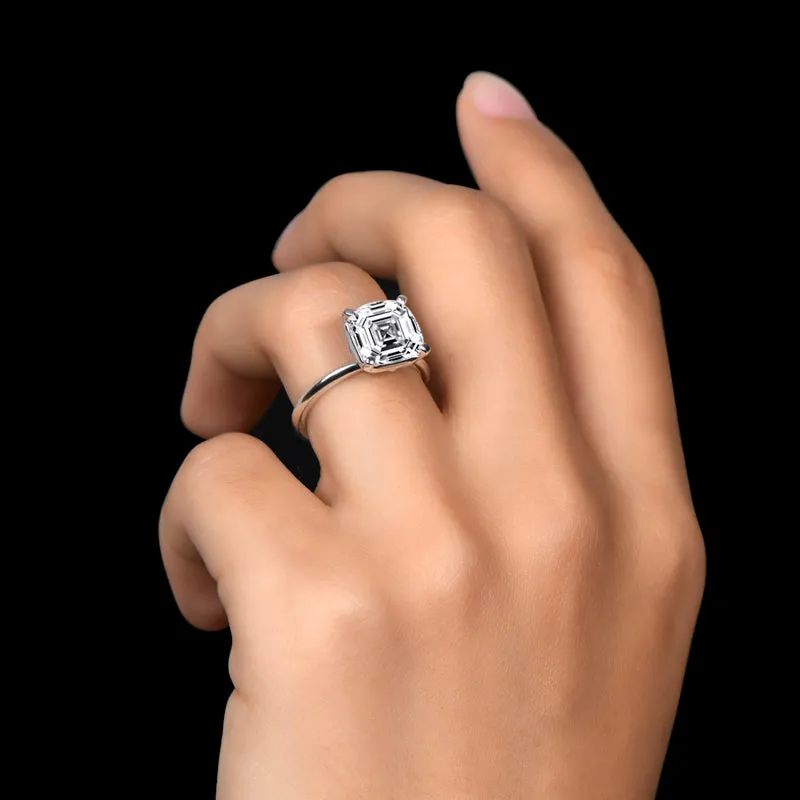 Solitaire Asscher Cut Moissanite Diamond Ring