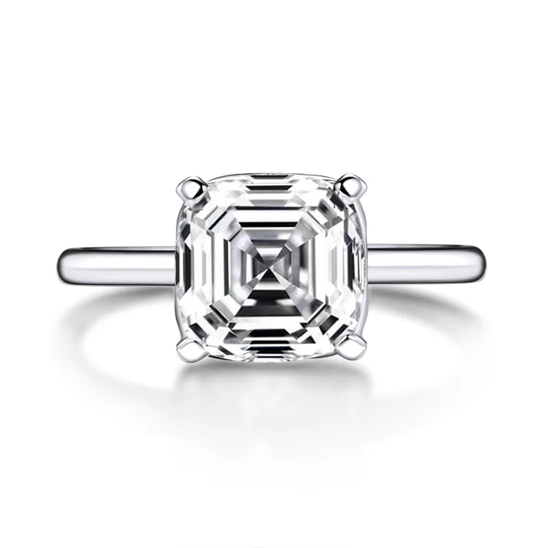 Solitaire Asscher Cut Moissanite Diamond Ring
