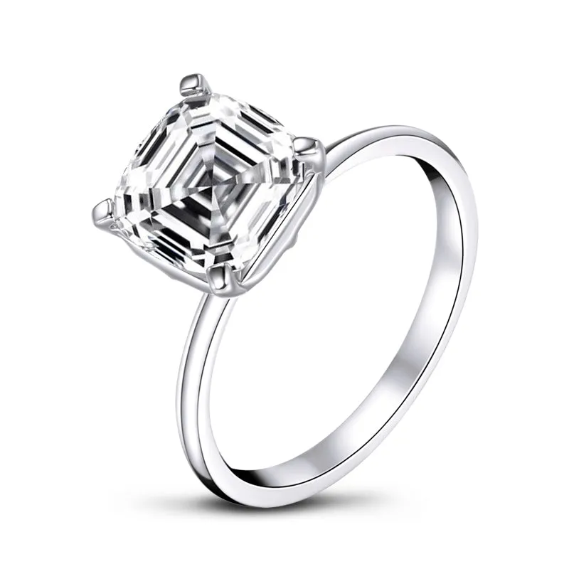 Solitaire Asscher Cut Moissanite Diamond Ring