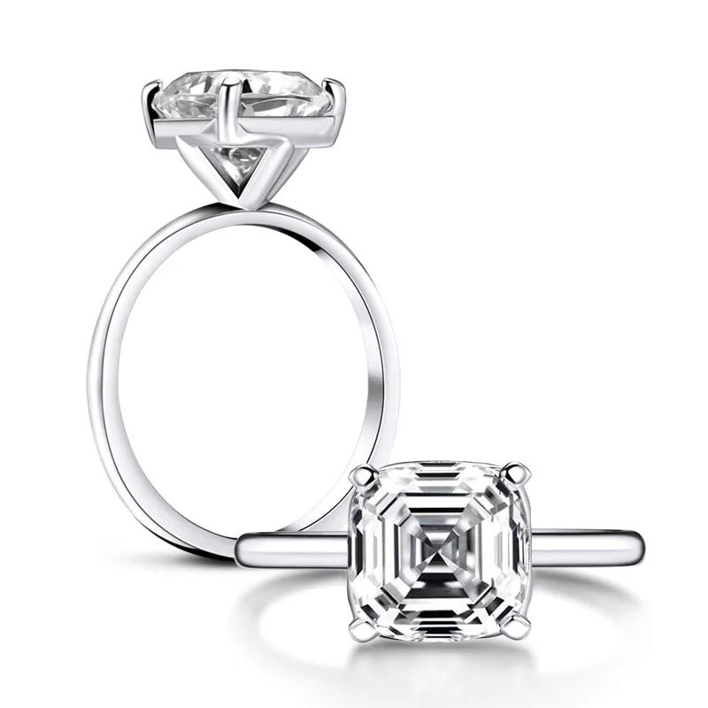Solitaire Asscher Cut Moissanite Diamond Ring