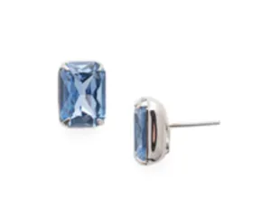 Sorrelli Petite Emerald Cut Stud Earrings Palladium Windsor Blue