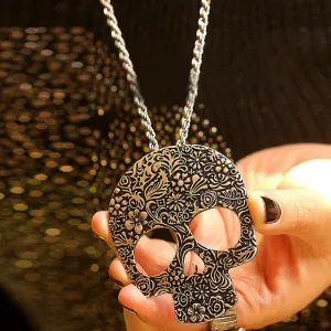 Special Antique Brass Skull Necklace Jewelry Skeleton Pendant Link Chain Women Classical NW