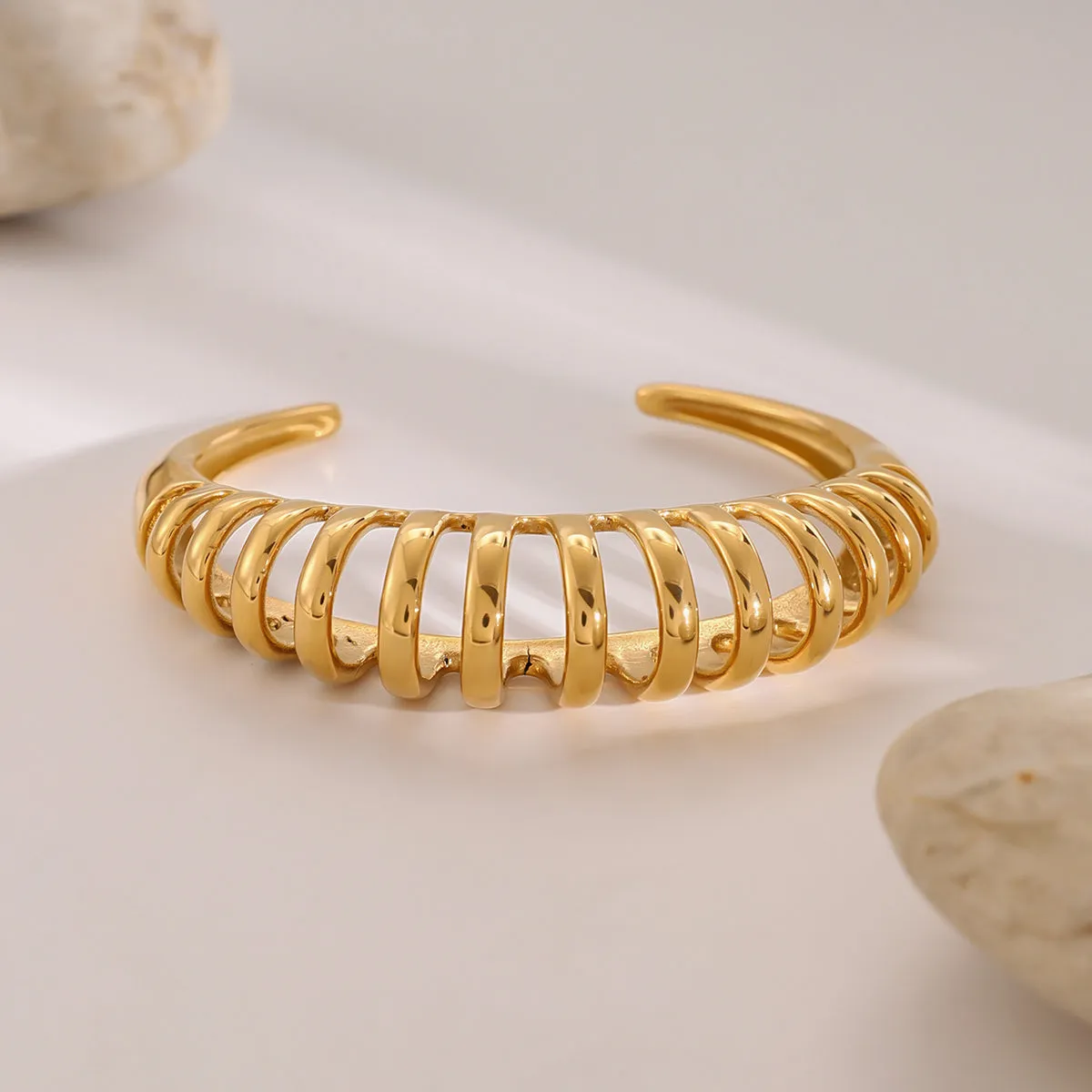 Spiral Twisted Minimalist Gold Tone Cuff Bangle Bracelet