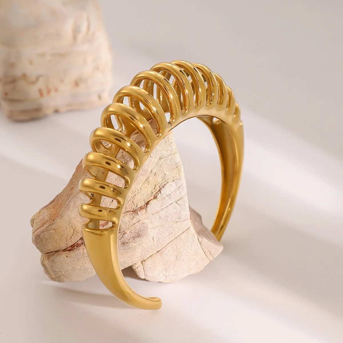 Spiral Twisted Minimalist Gold Tone Cuff Bangle Bracelet