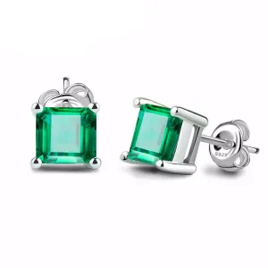 Square 0.6ct Created Created Russian Nano Emerald 925 Sterling Silver Stud Earrings Fashion Jewelry for Women