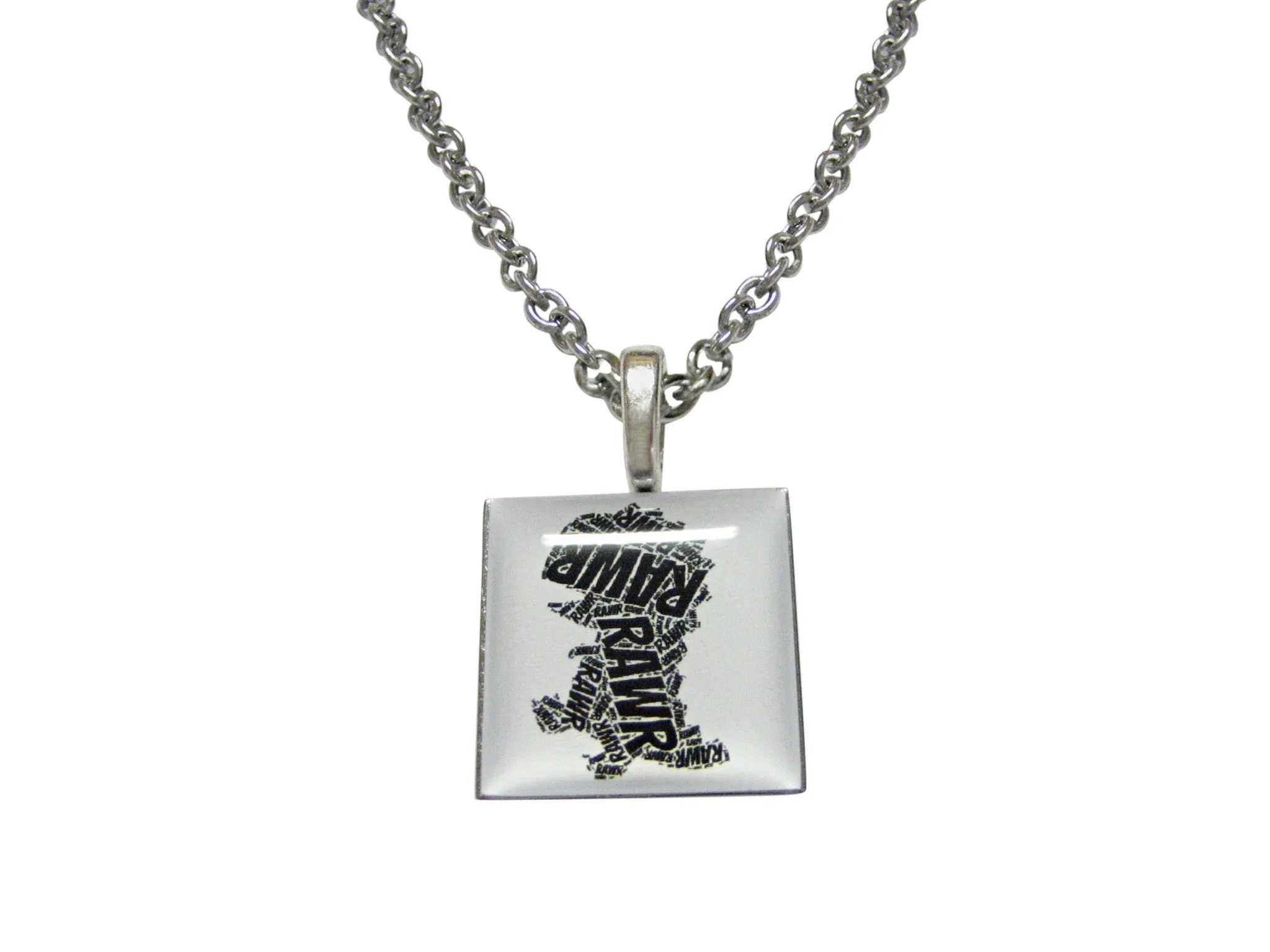 Square Fun T Rex Dinosaur Pendant Necklace