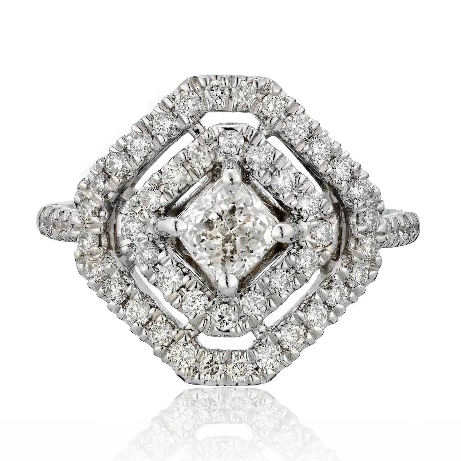 Square Shaped Diamond Ring with Natural Fancy Intense Center