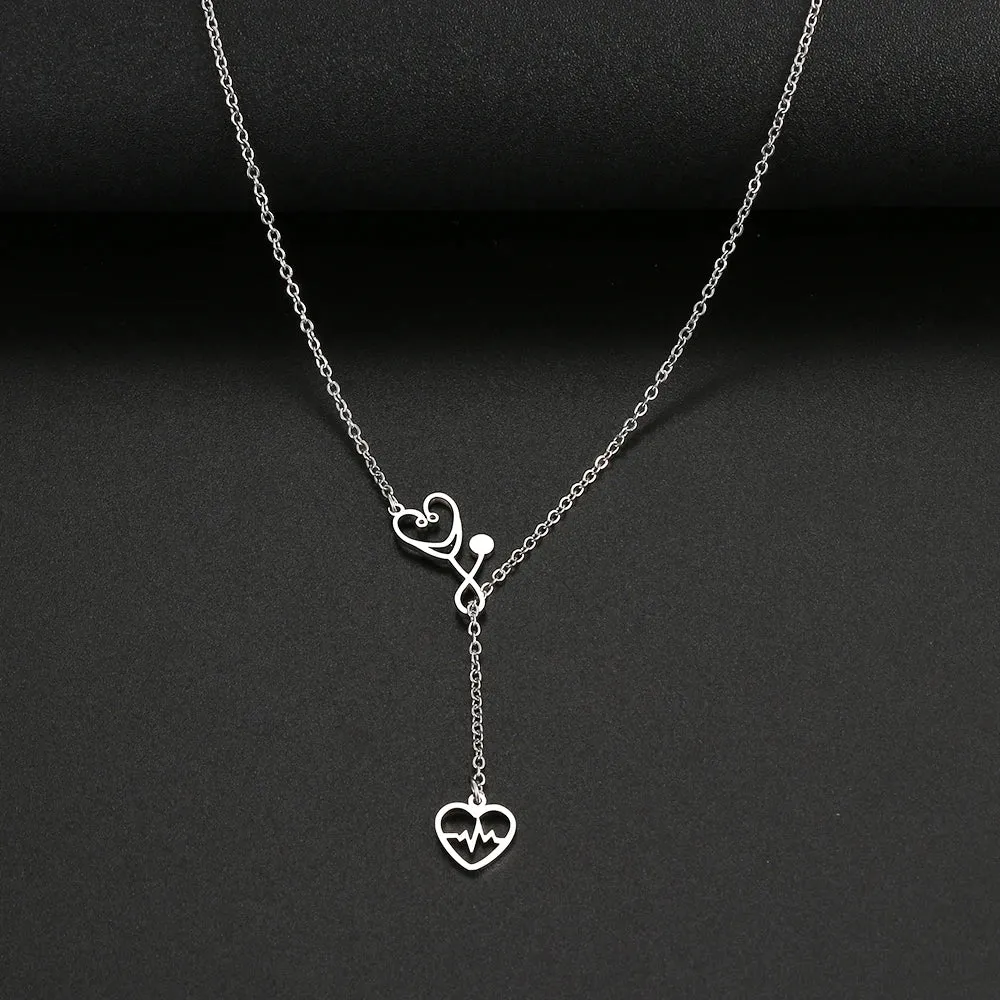 Stainless Steel Necklaces Stethoscope Electrocardiogram Pendant