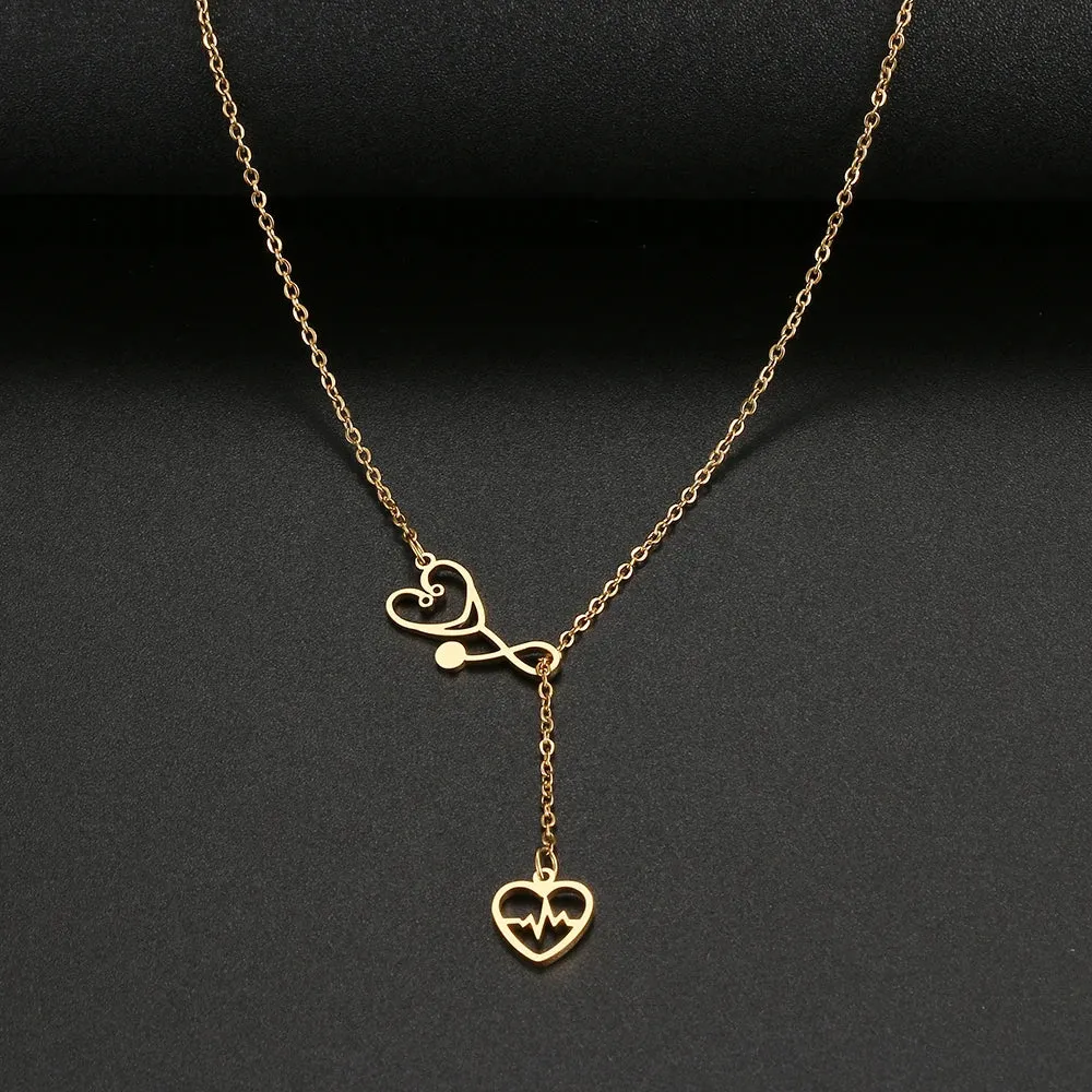 Stainless Steel Necklaces Stethoscope Electrocardiogram Pendant