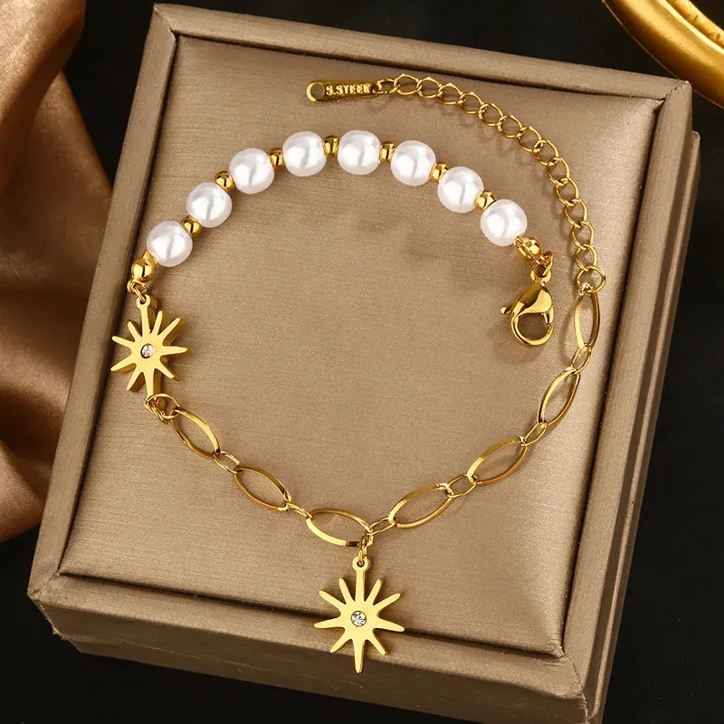 Star Pearls Geometric 304 Stainless Steel 18K Gold Plated Plastic Bracelet