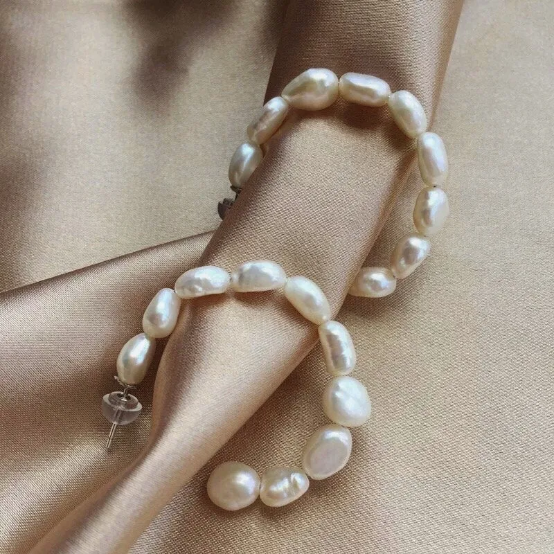 Statement baroque pearl hoop, vintage style, large c earrings, boho bride, bridesmaids, wedding earring, genuine white pearls, 925 silver